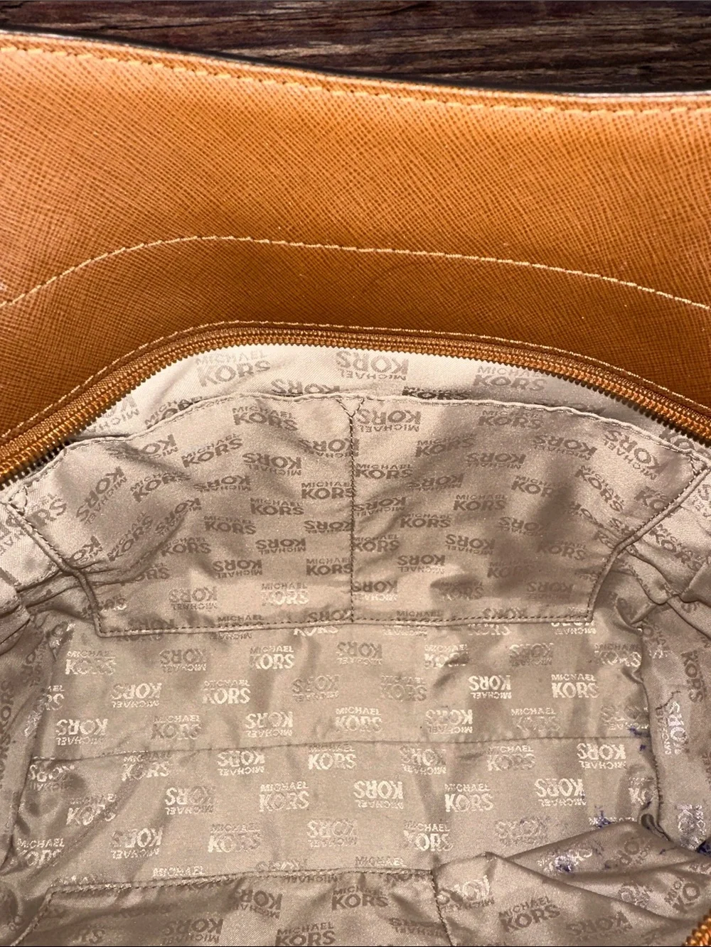 Michael Kors Cognac Leather Shoulder Bag with Gold Chain